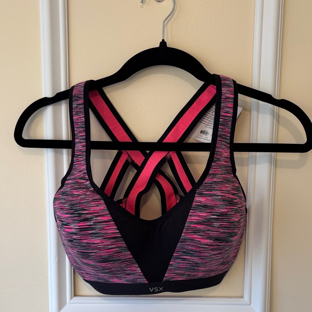 NWT 32D VSX Hot Pink Space-Dye Strappy Cross-Back Sports Bra